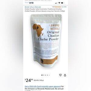 UHURU NATURALS Original Chadian Chebe Powder - White & Gold Pouch